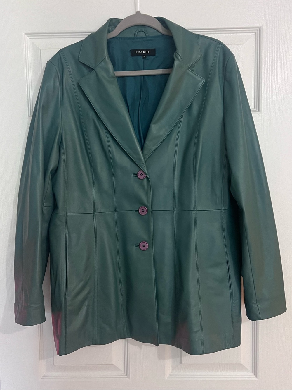 Vintage PRAGUE Sage Green Leather Blazer Coat - Size XL